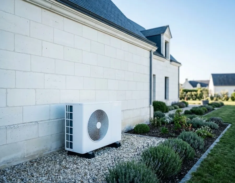 Pompe à chaleur air-eau installée à l’extérieur d’une maison
